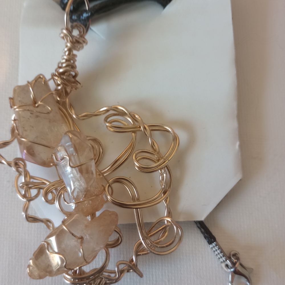 Elegant Gold Wire Wrapped Crystal Necklace